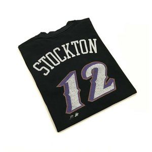 VINTAGE 90s PRO PLAYER UTAH JAZZ JOHN STOCKTON #12 SHIRT SMALL S MENS BLACK USA
